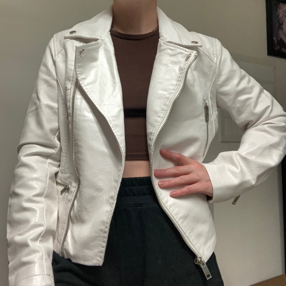 White Faux Leather Moto Jacket